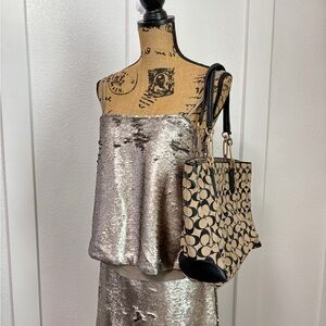 Coach Beige and Black Signature Shoulder Bag